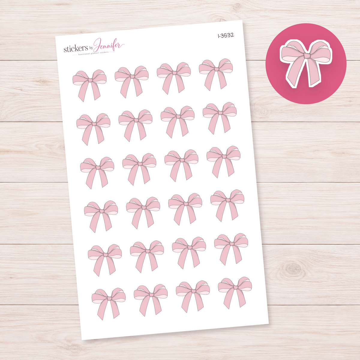 Pink Ribbon Bow Accent Planner Stickers | I-3532