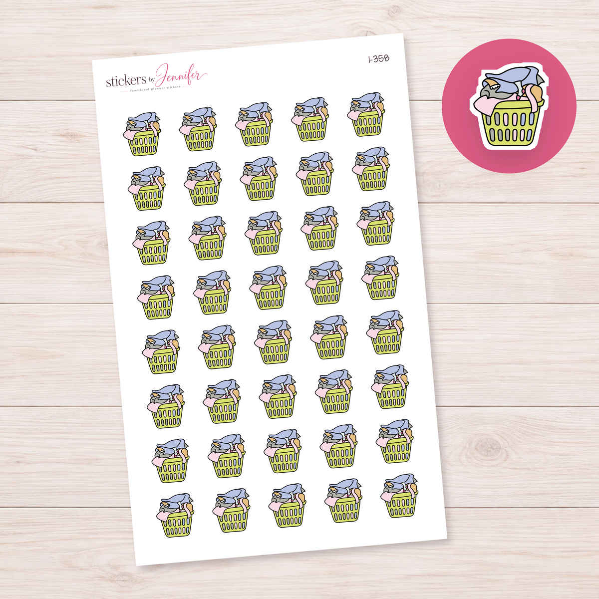 Yellow Green Full Laundry Basket Planner Stickers | I-358