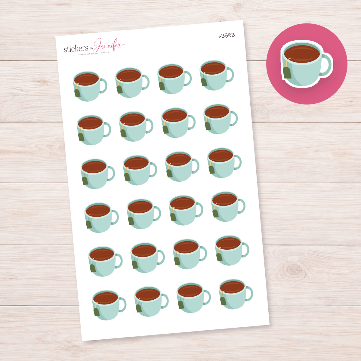 Teal Tea Mug Planner Stickers | I-3583