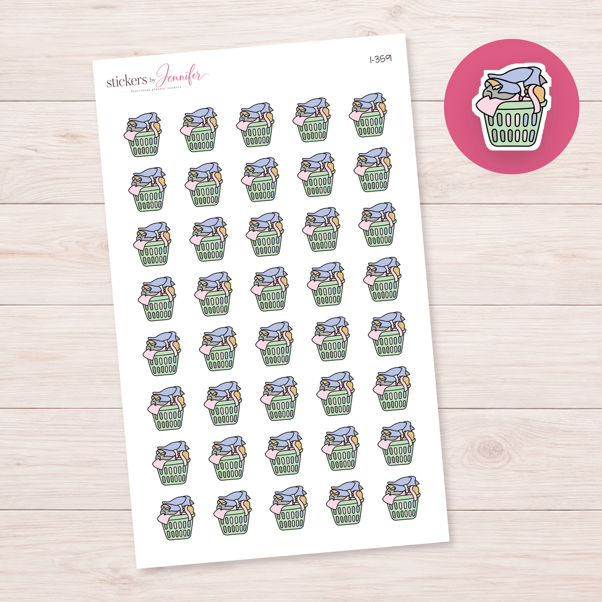 Pale Green Laundry Basket Planner Stickers | I-359