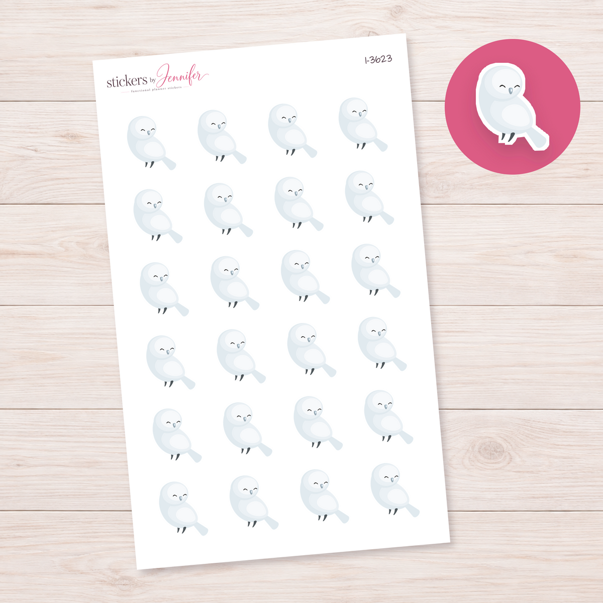 Pale Snowy Owl Planner Stickers | I-3623
