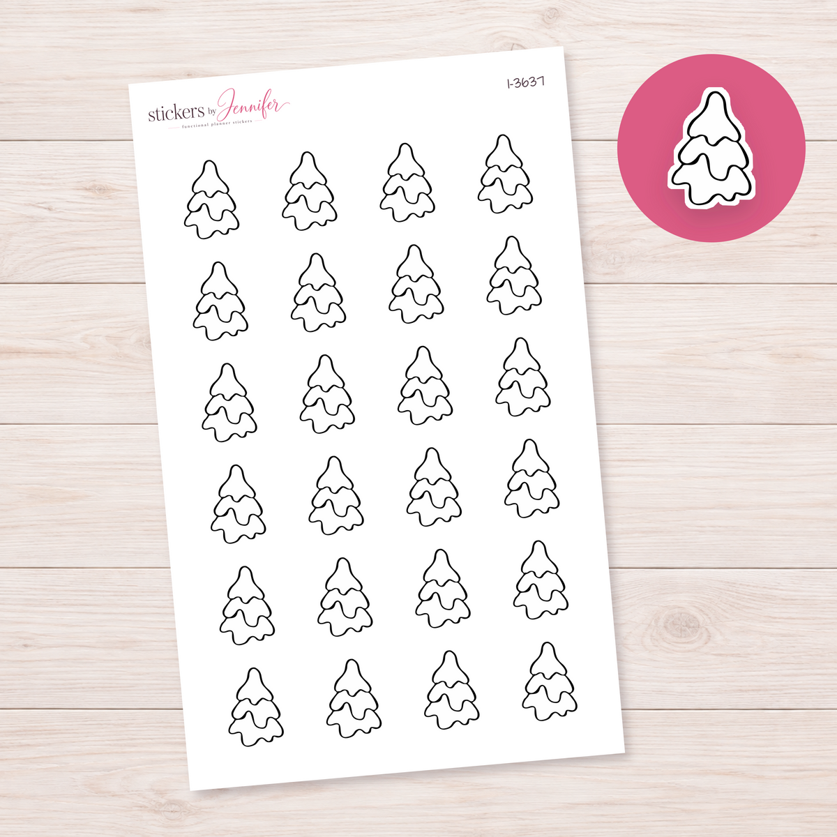 Snowy Tree Outline Planner Stickers | I-3637