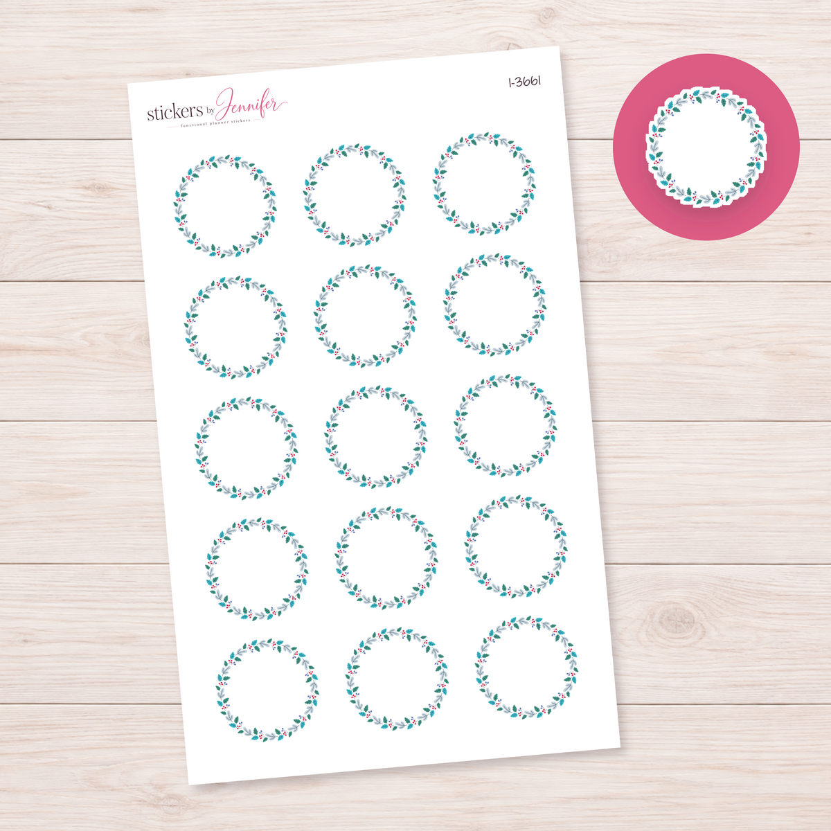 Fine Winter Foliage Wreath Planner Stickers | I-3661