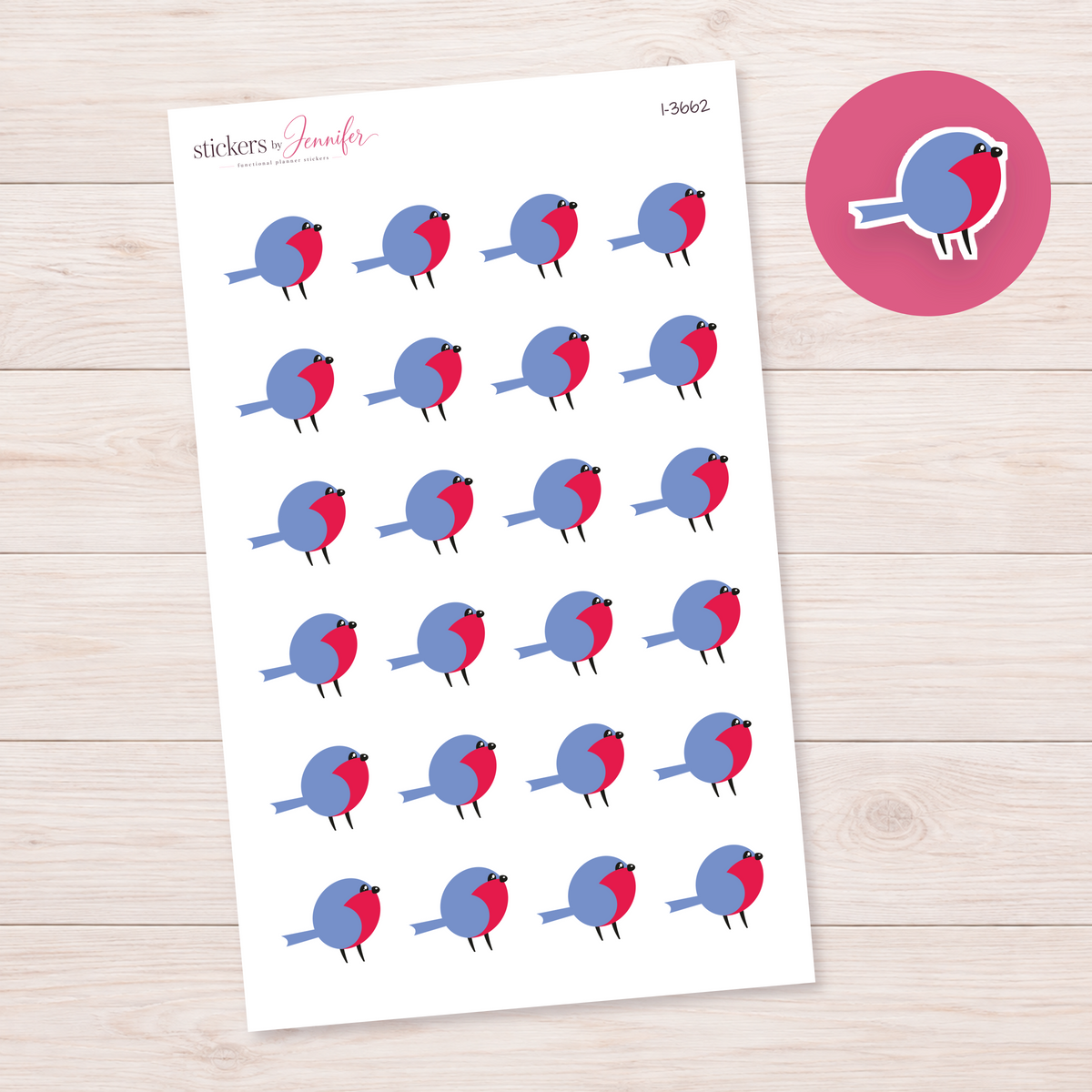 Blue Bird with Red Chest Planner Stickers | I-3662
