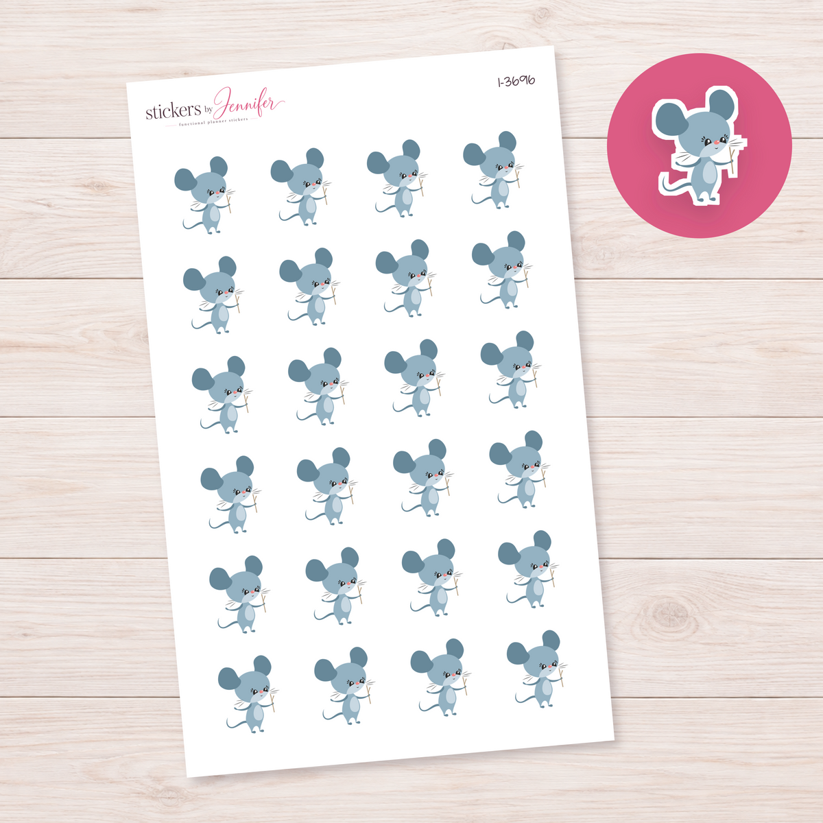 Mouse with Sparkler Planner Stickers | I-3696