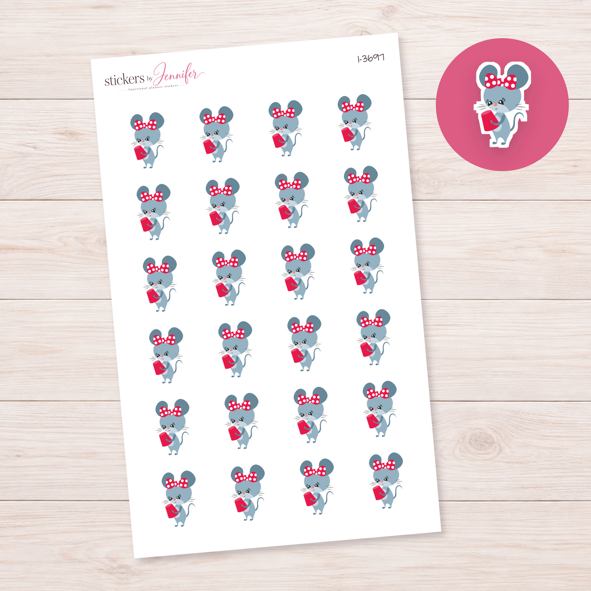 Bow Mouse Reading Planner Stickers | I-3697