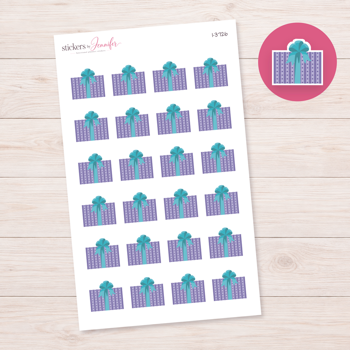 Lavender Gift with Teal Bow Planner Stickers | I-3726