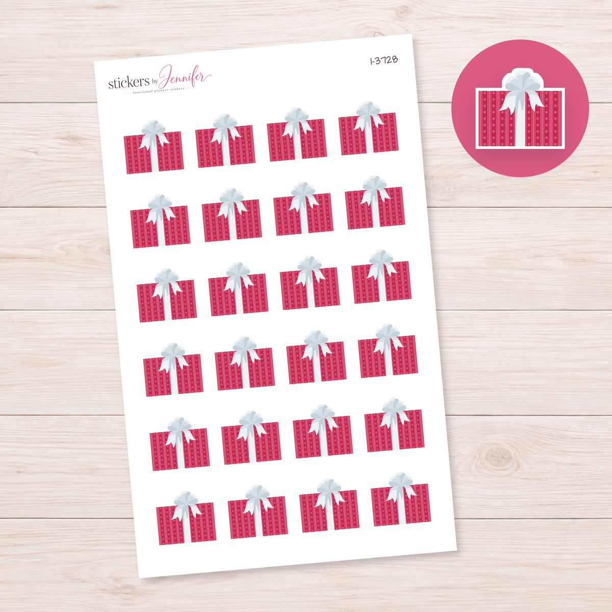 Red Gift with Pale Blue Bow Planner Stickers | I-3728