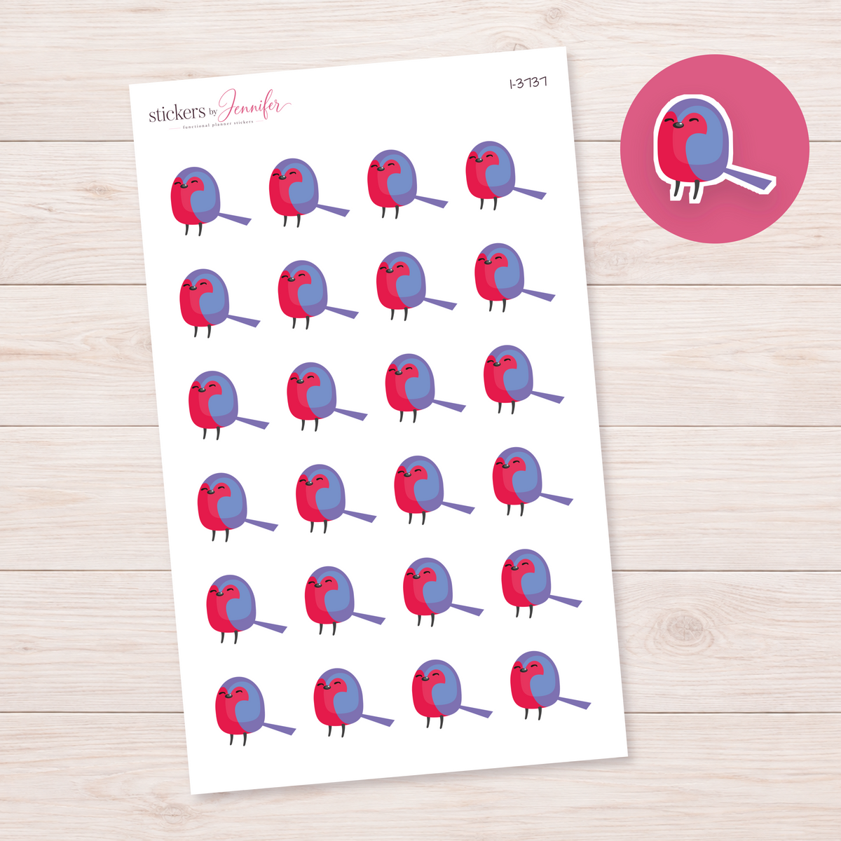 Round Purple Winter Bird Planner Stickers | I-3737
