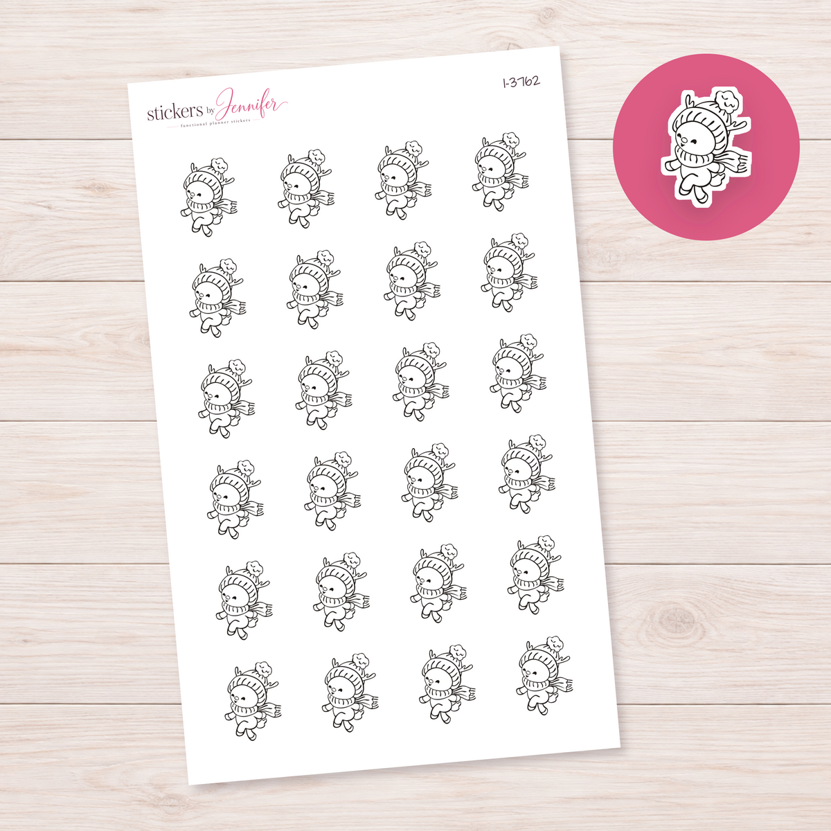 Outline Running Winter Reindeer Planner Stickers | I-3762