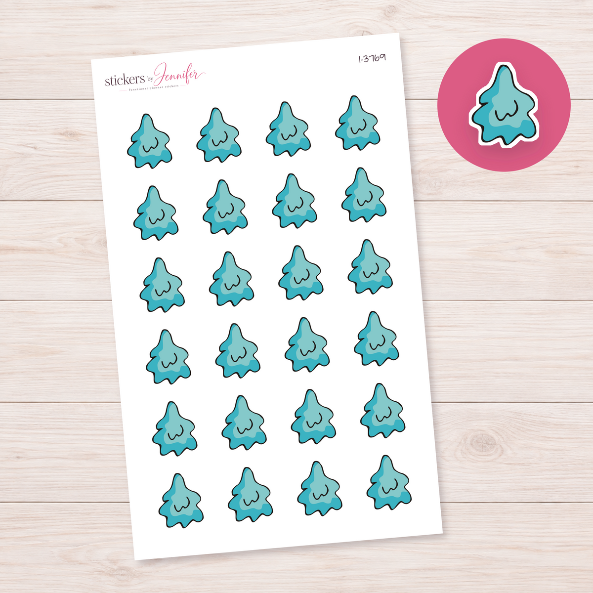 Teal Fir Tree Planner Stickers | I-3769