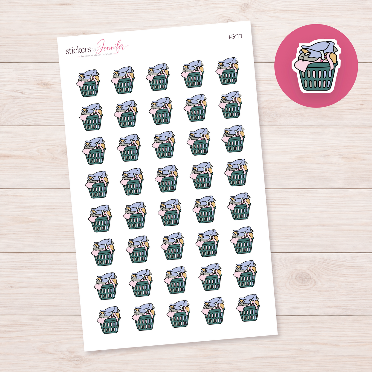 Teal Full Laundry Basket Planner Stickers | I-377