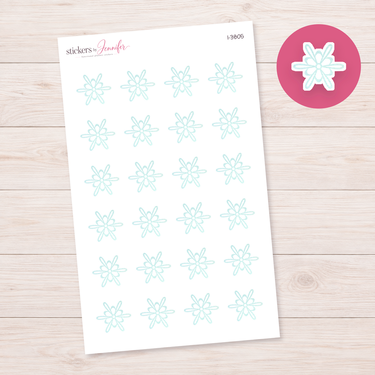 Aqua Open Snowflake Planner Stickers | I-3805