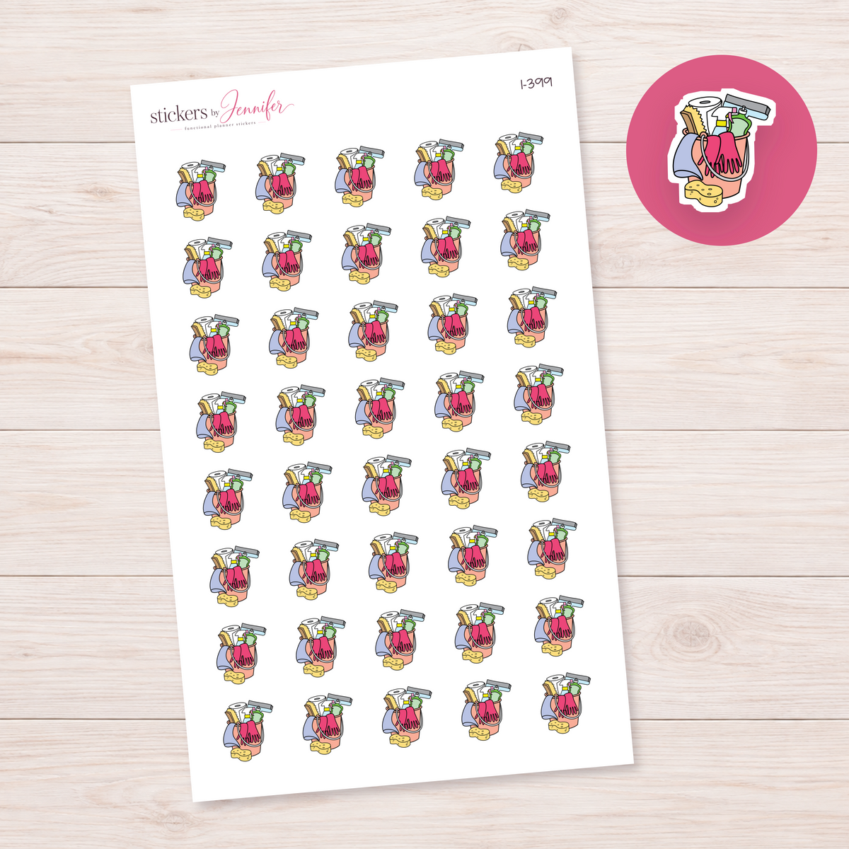 Peach Cleaning Supplies Bucket Planner Stickers | I-399