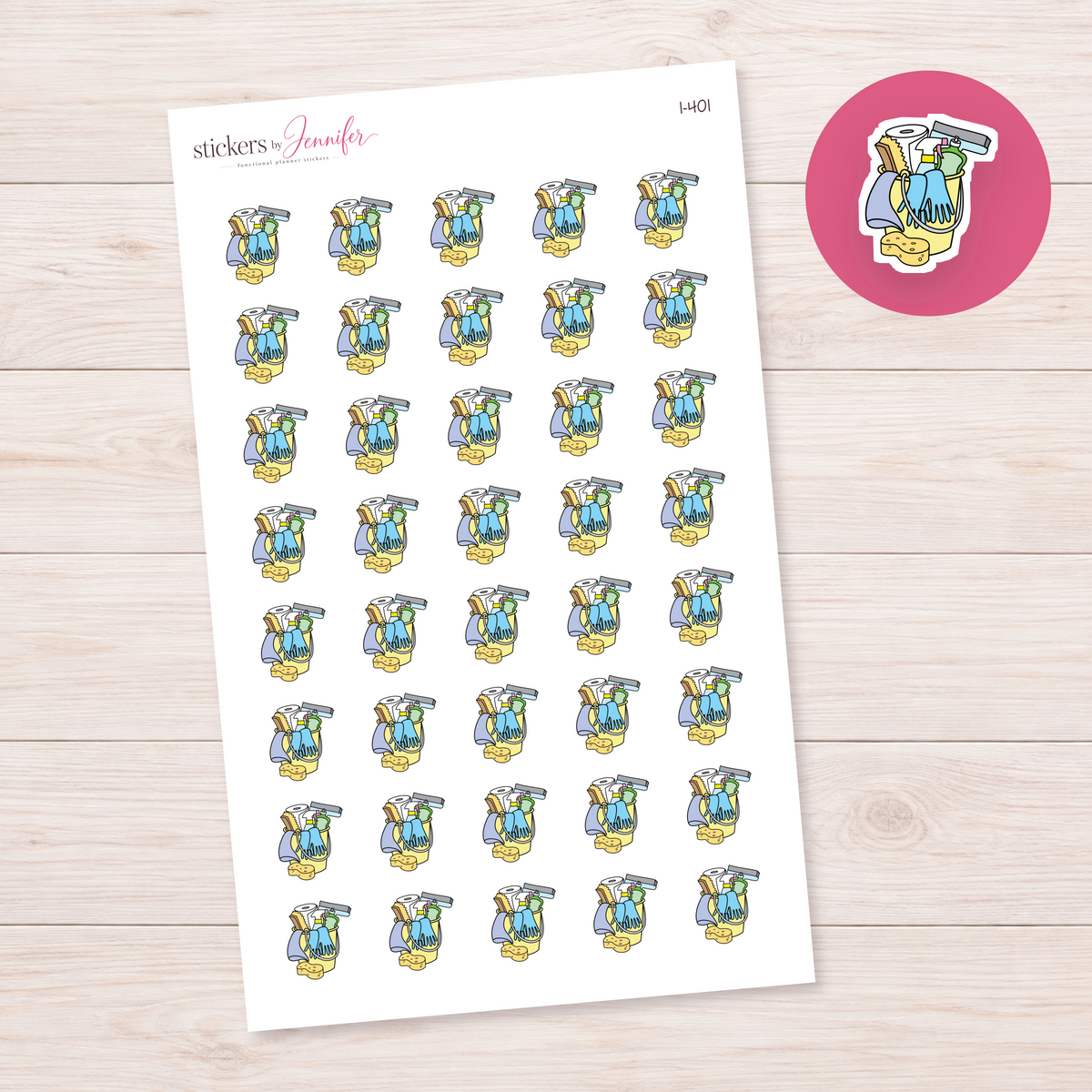 Pale Yellow Cleaning Supplies Bucket Planner Stickers | I-401