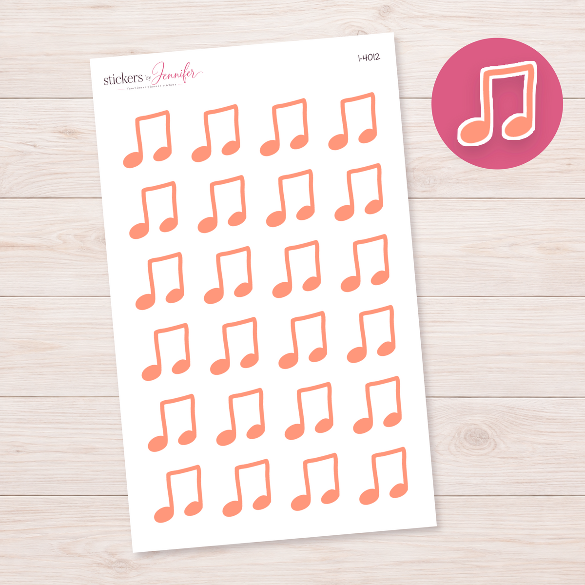 Coral Music Notes Planner Stickers | I-4012