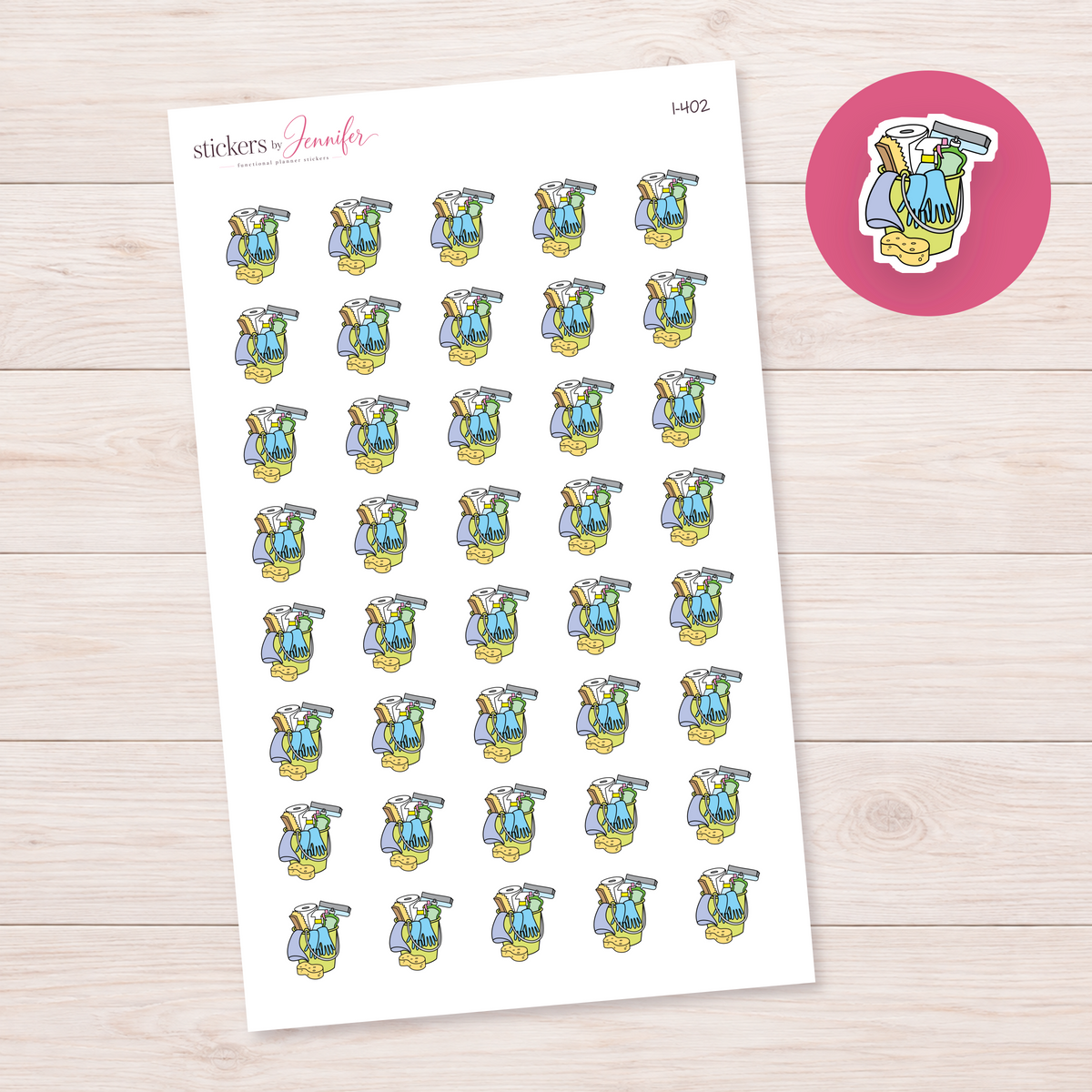 Yellow Green Cleaning Supplies Bucket Planner Stickers | I-402