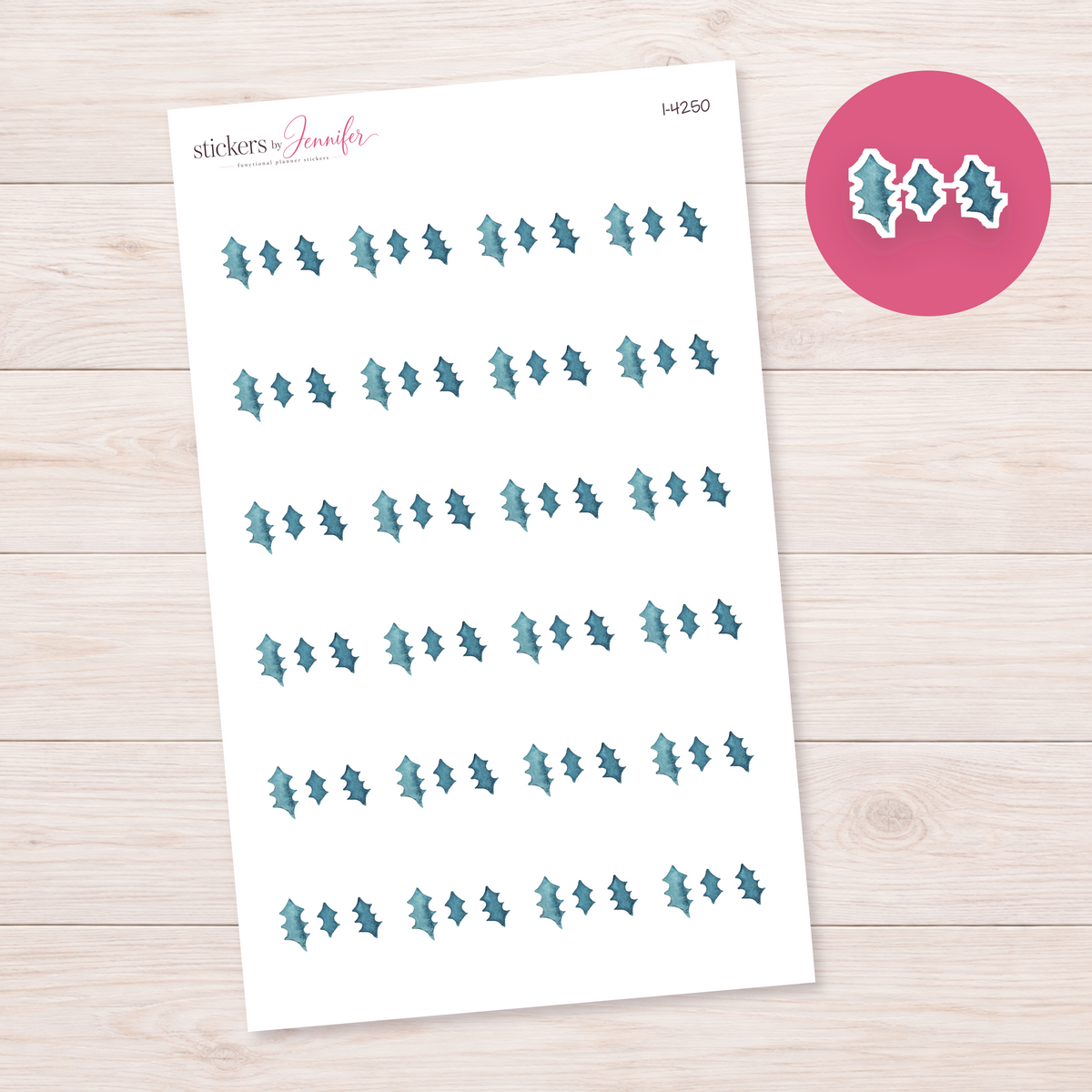 Teal Holly Leaves Planner Stickers | I-4250