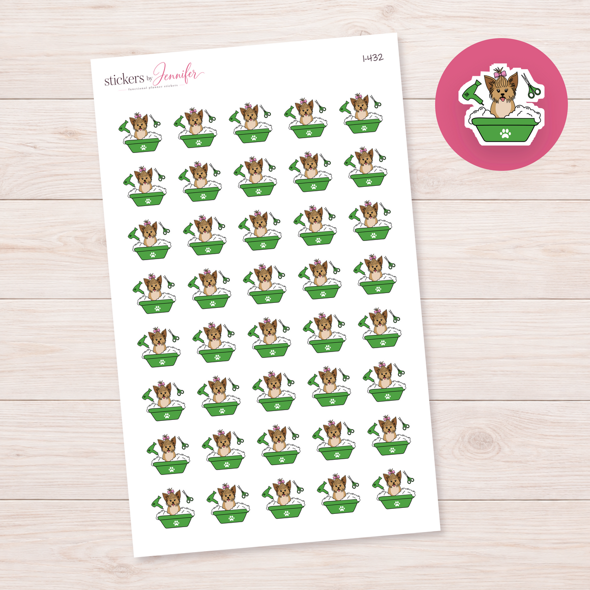 Green Dog Grooming Bath Planner Stickers | I-432