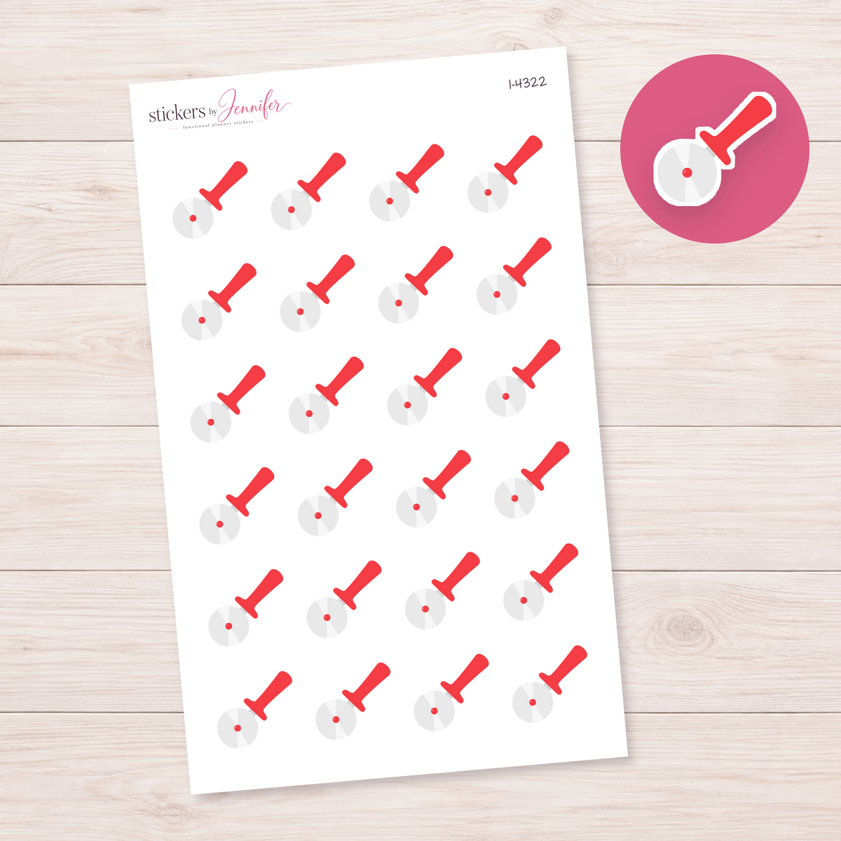 Red Handle Pizza Cutter Planner Stickers | I-4322