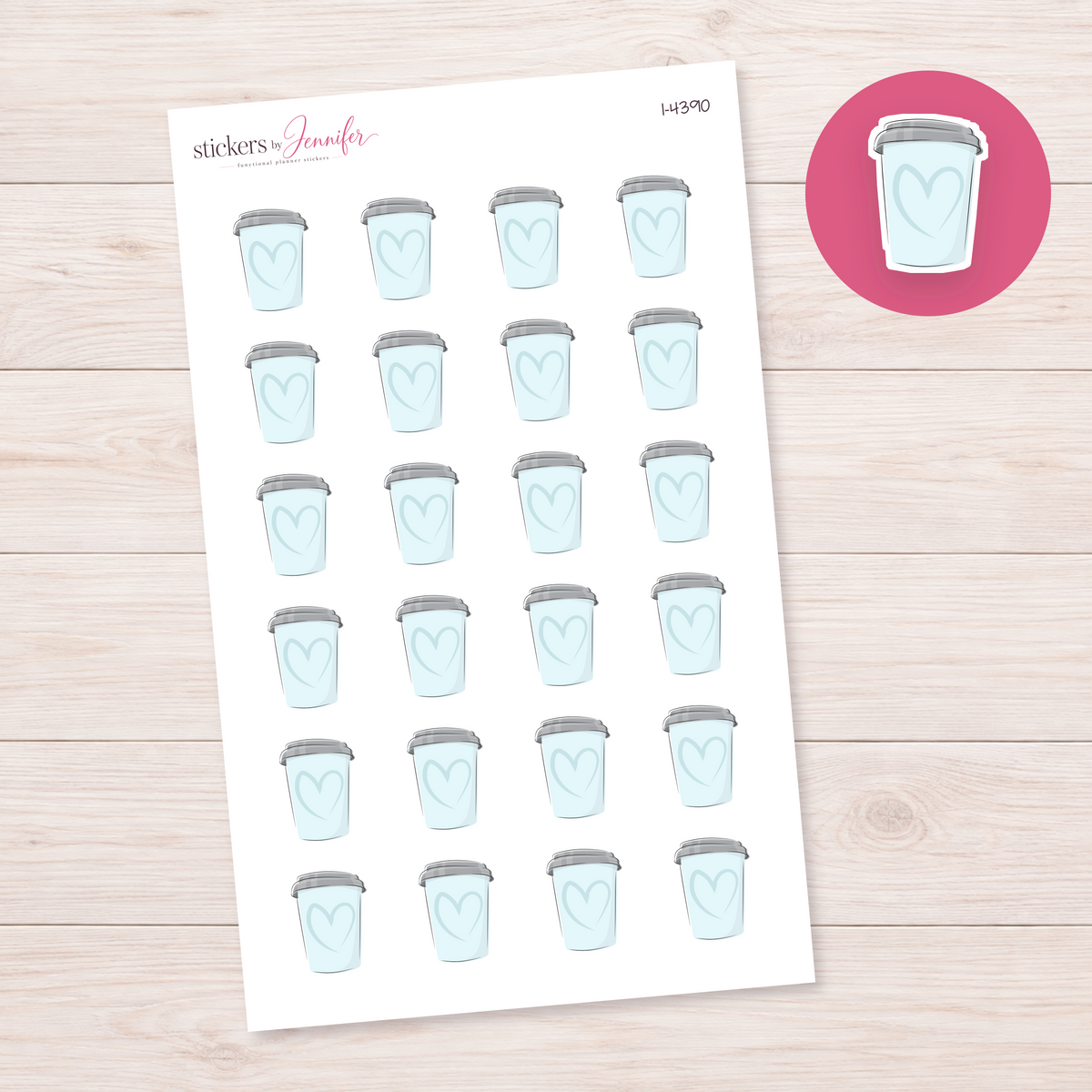 Pale Blue Heart Cup Planner Stickers | I-4390