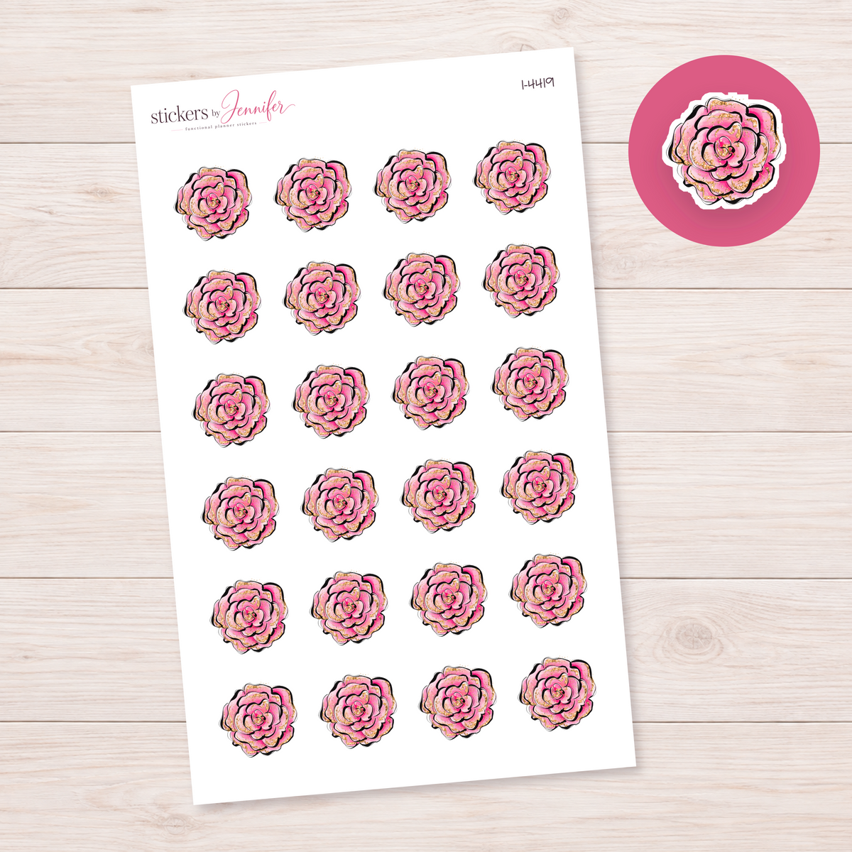 Pink and Gold Rose Planner Stickers | I-4419