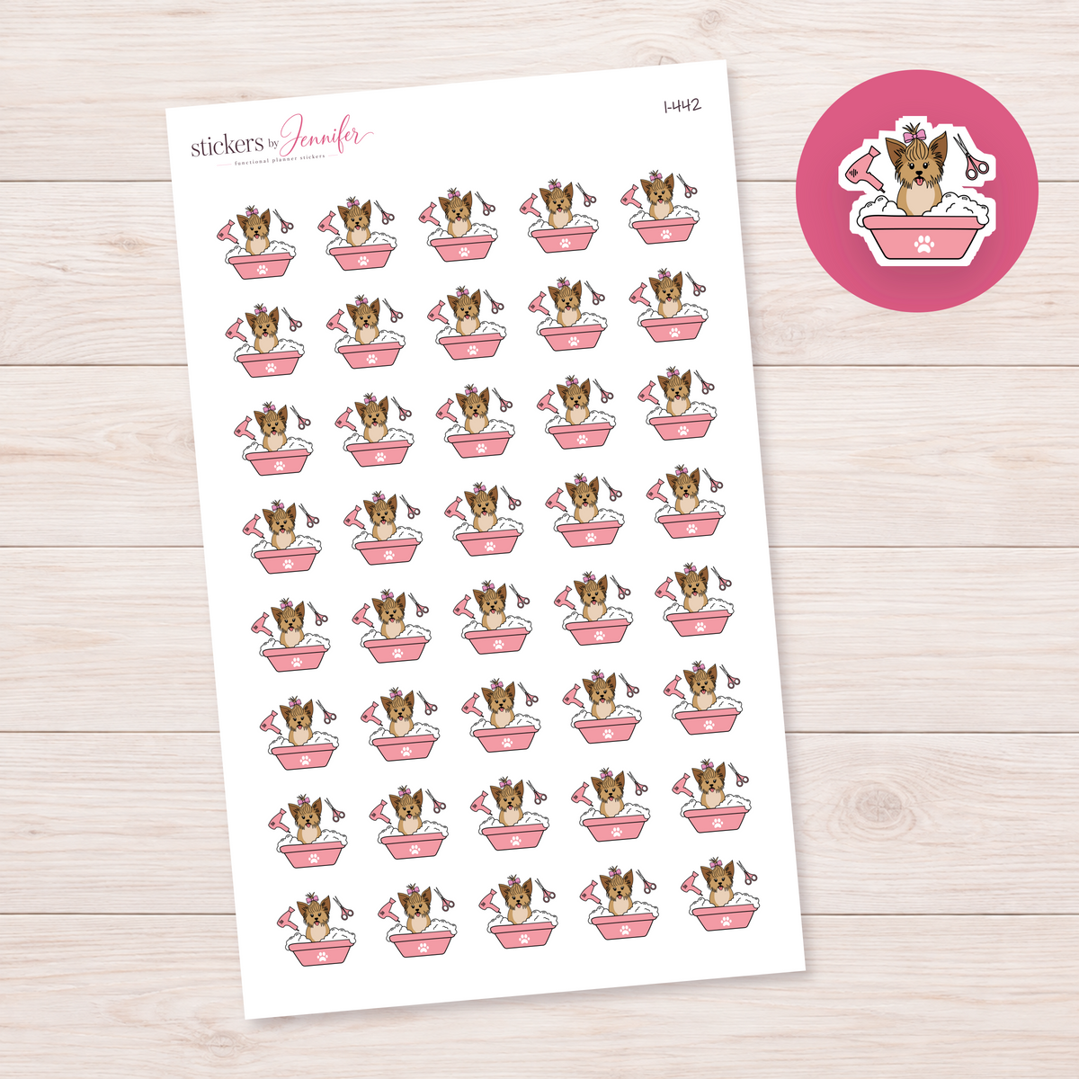 Pink Dog Grooming Bath Planner Stickers | I-442