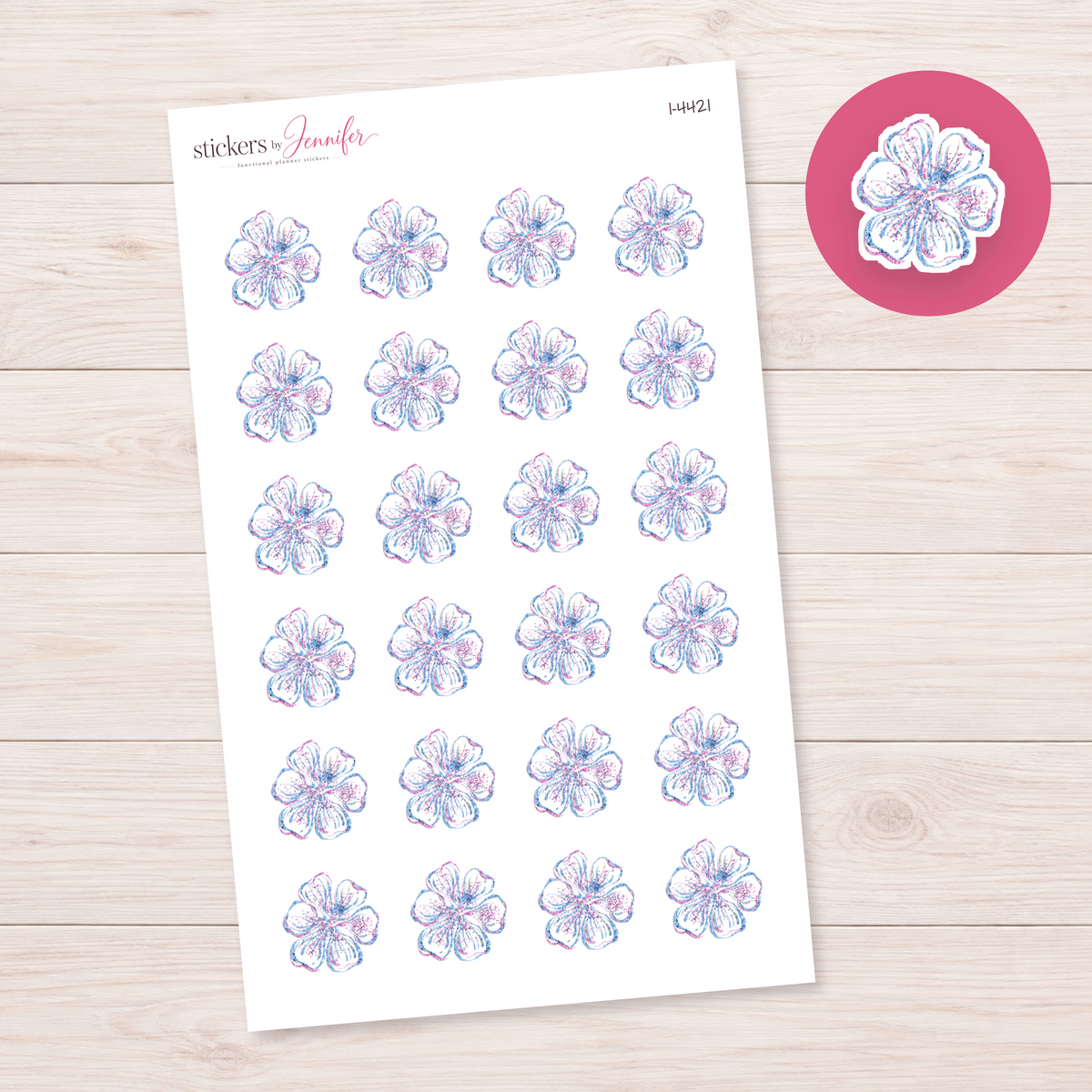 Blue and Pink Outline Flower Planner Stickers | I-4421
