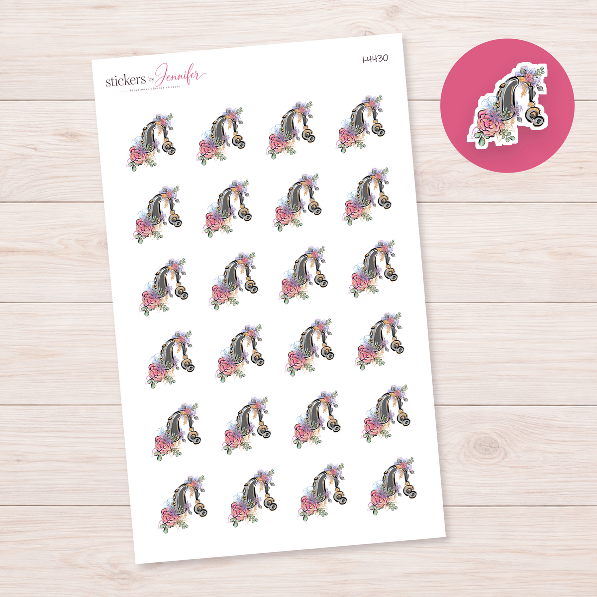 Floral Hearing Aid Planner Stickers | I-4430