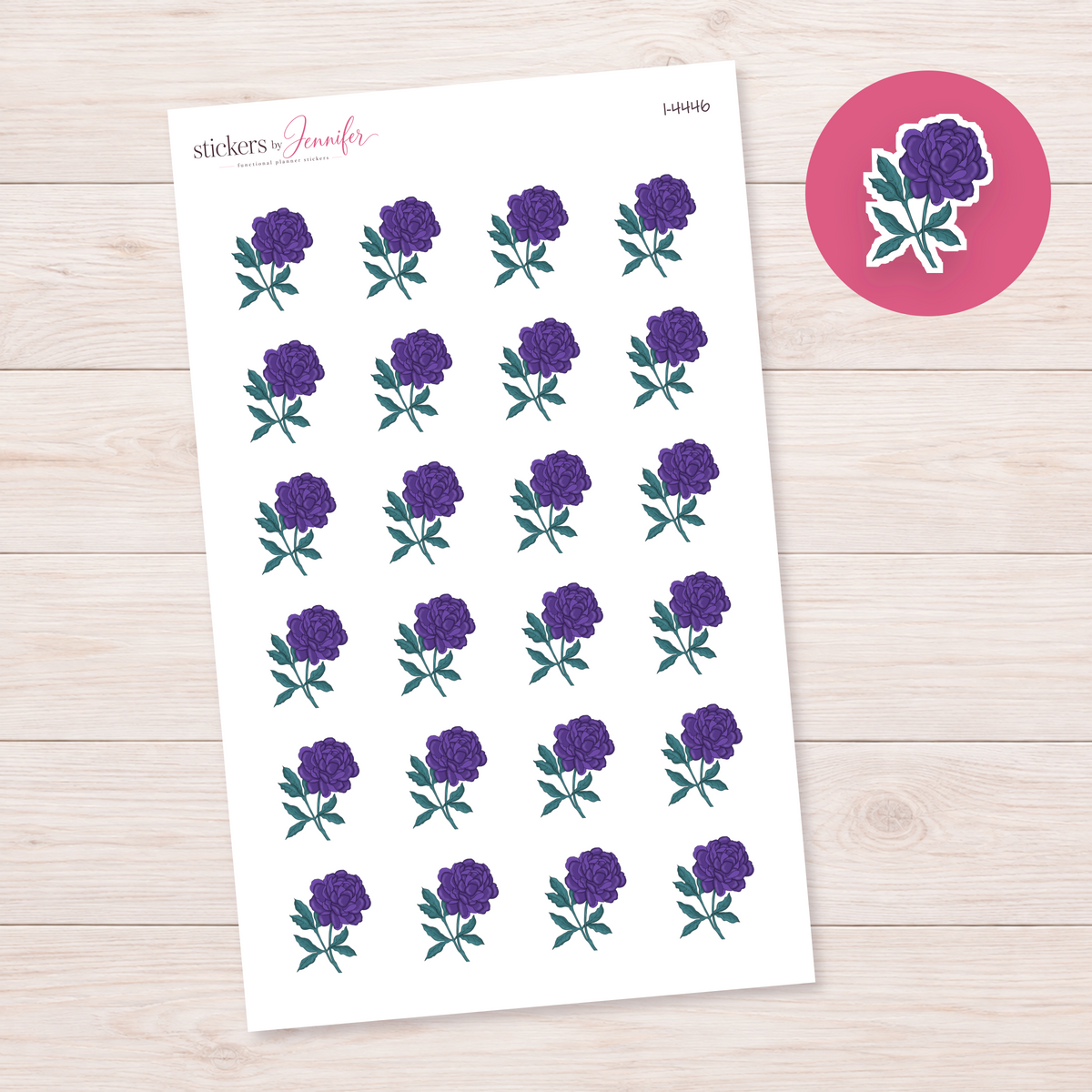 Purple Peony on Stem Planner Stickers | I-4446