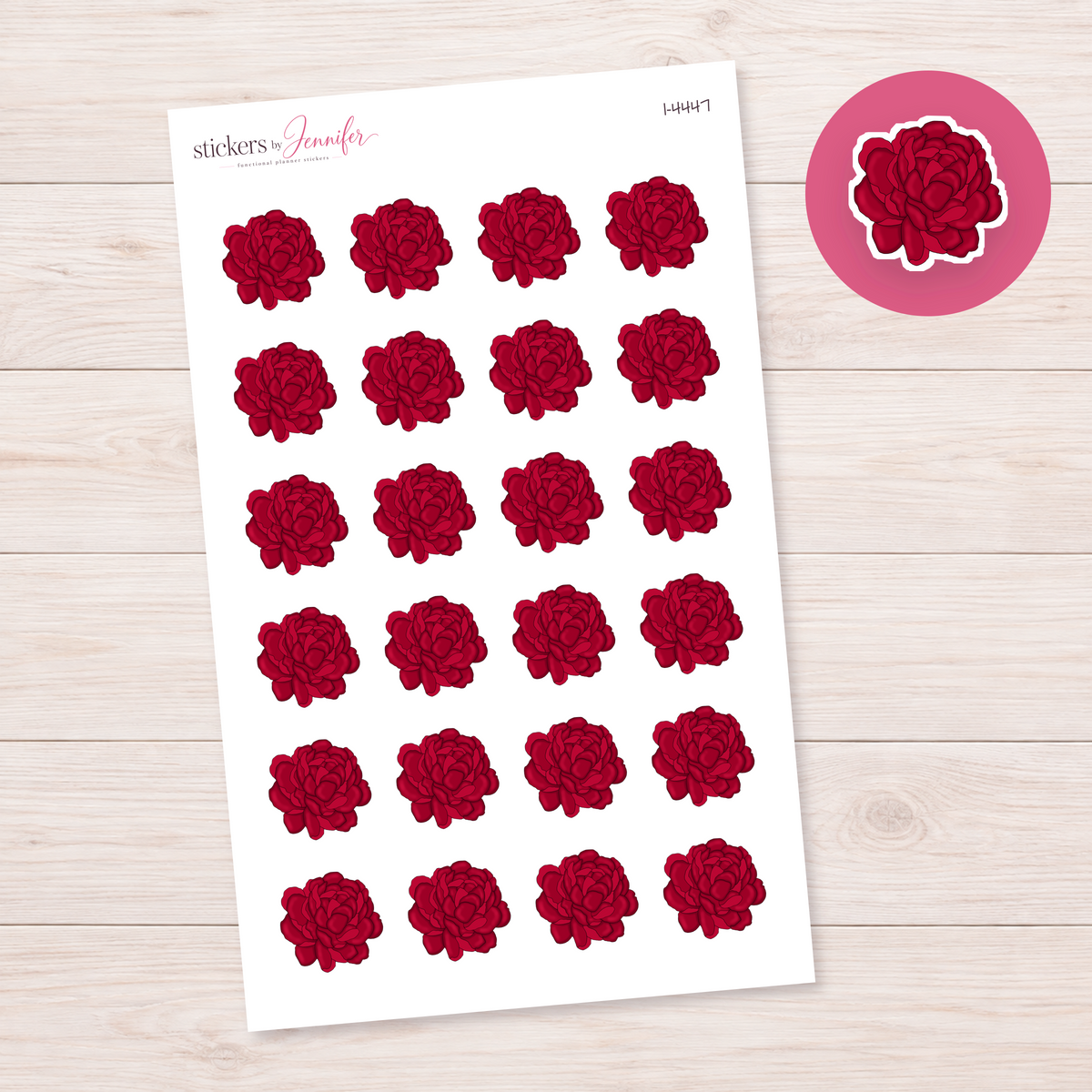 Deep Red Peony Planner Stickers | I-4447