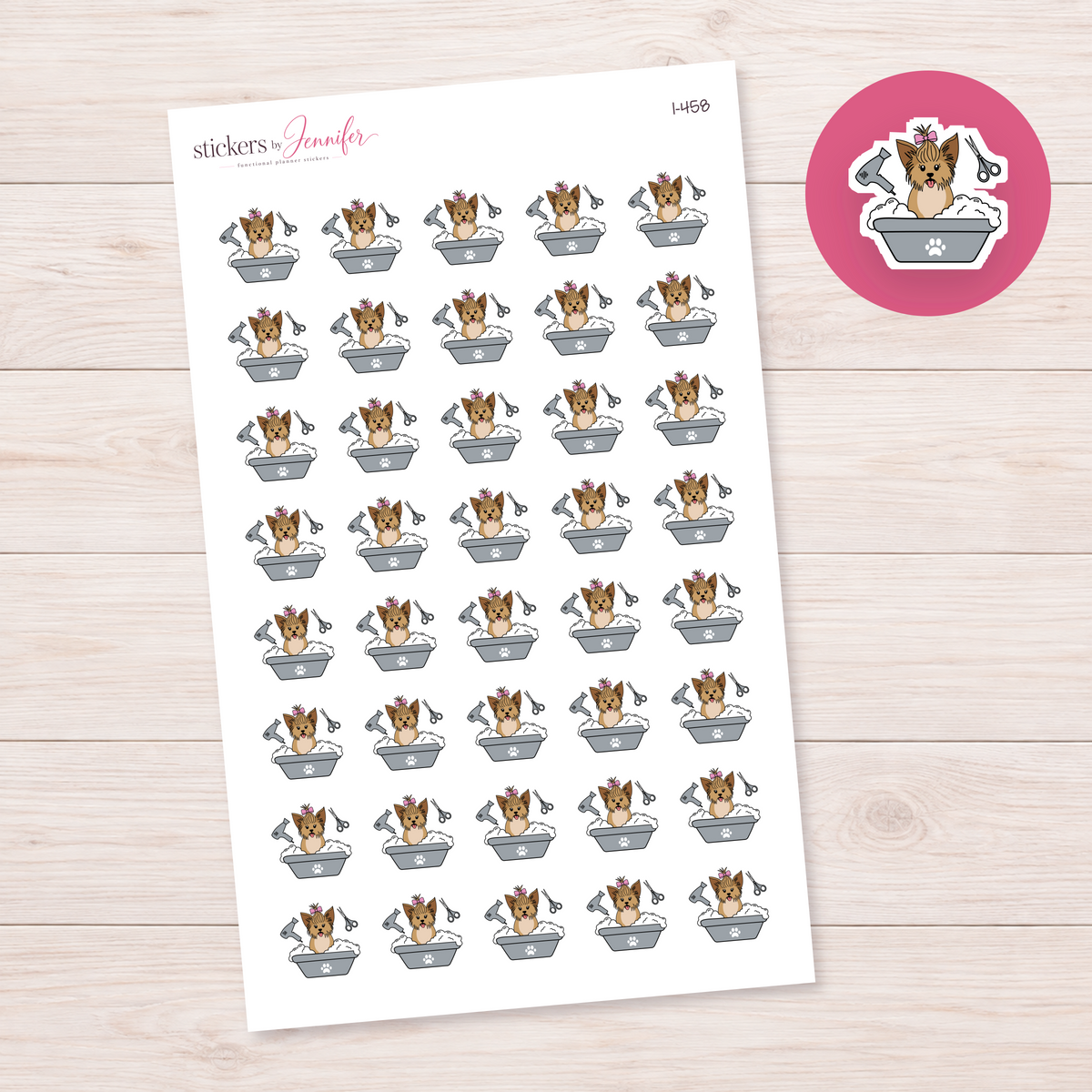 Gray Dog Grooming Tub Planner Stickers | I-458