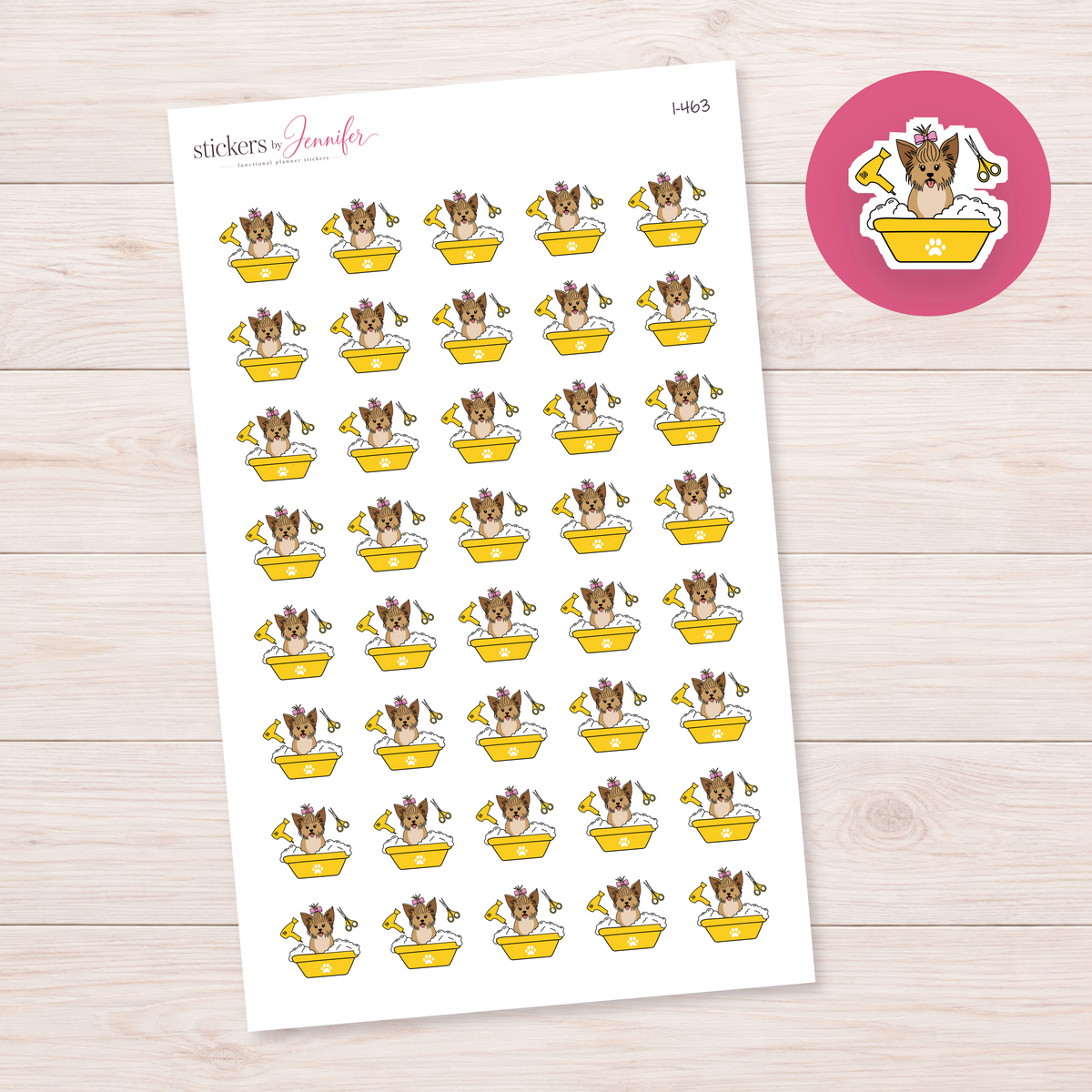 Yellow Dog Grooming Tub Planner Stickers | I-463