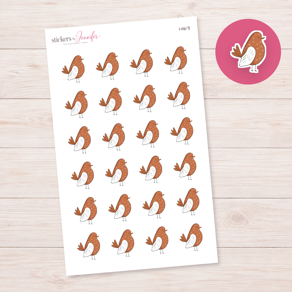 Rust Bird with White Wing Planner Stickers | I-4671