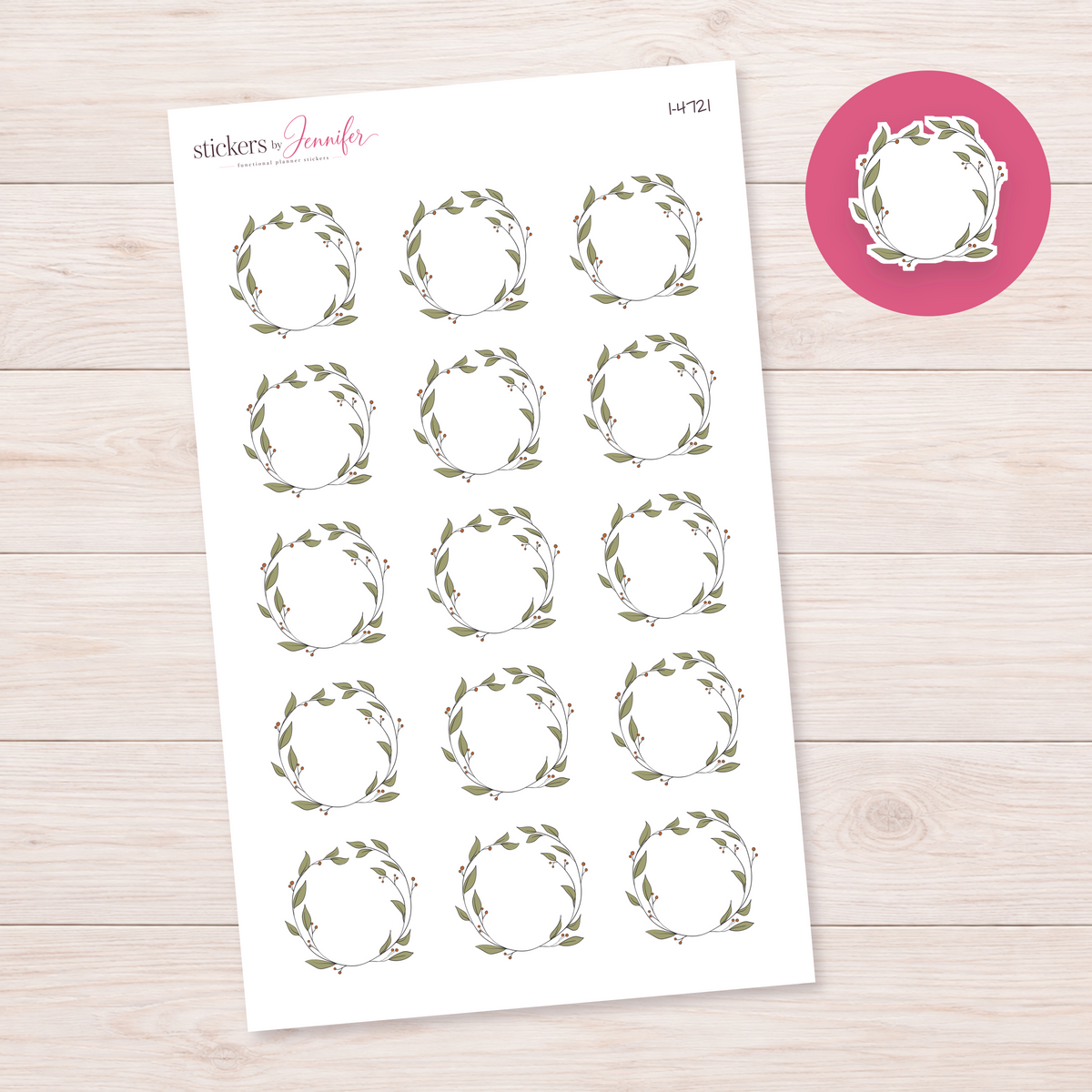 Olive Leaf and Berry Wreath Planner Stickers | I-4721