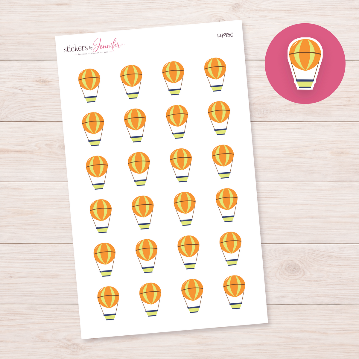 Orange Hot Air Balloon Planner Stickers | I-4980
