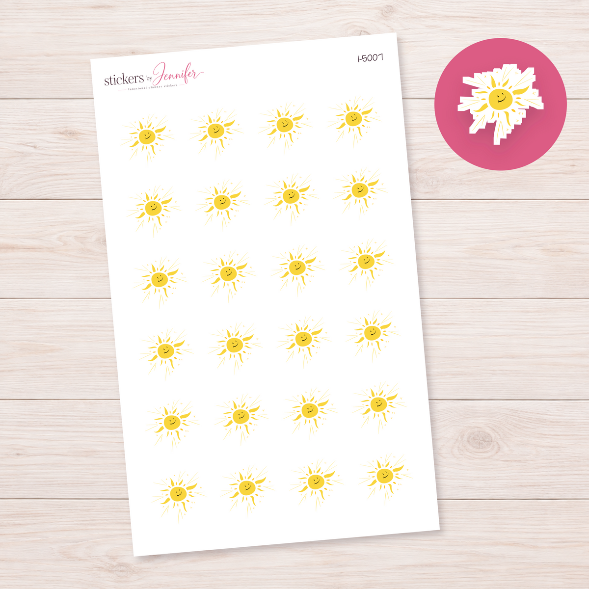 Smiling Yellow Sun Planner Stickers | I-5007