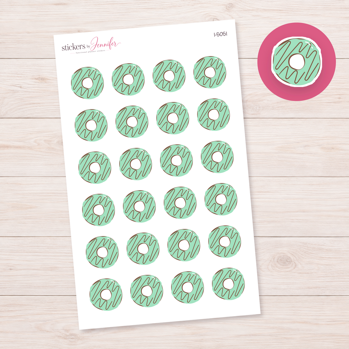 Mint Iced Donut Planner Stickers | I-5051
