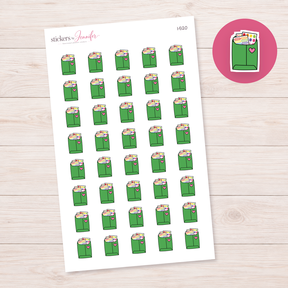 Green Sticker Bag Planner Stickers | I-520