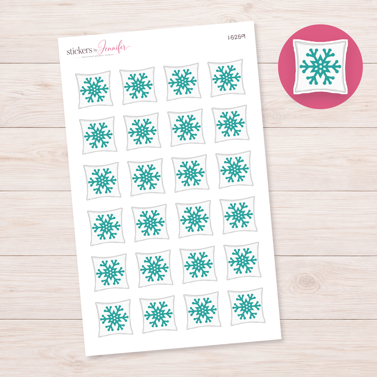 Teal Snowflake Pillow Planner Stickers | I-5259