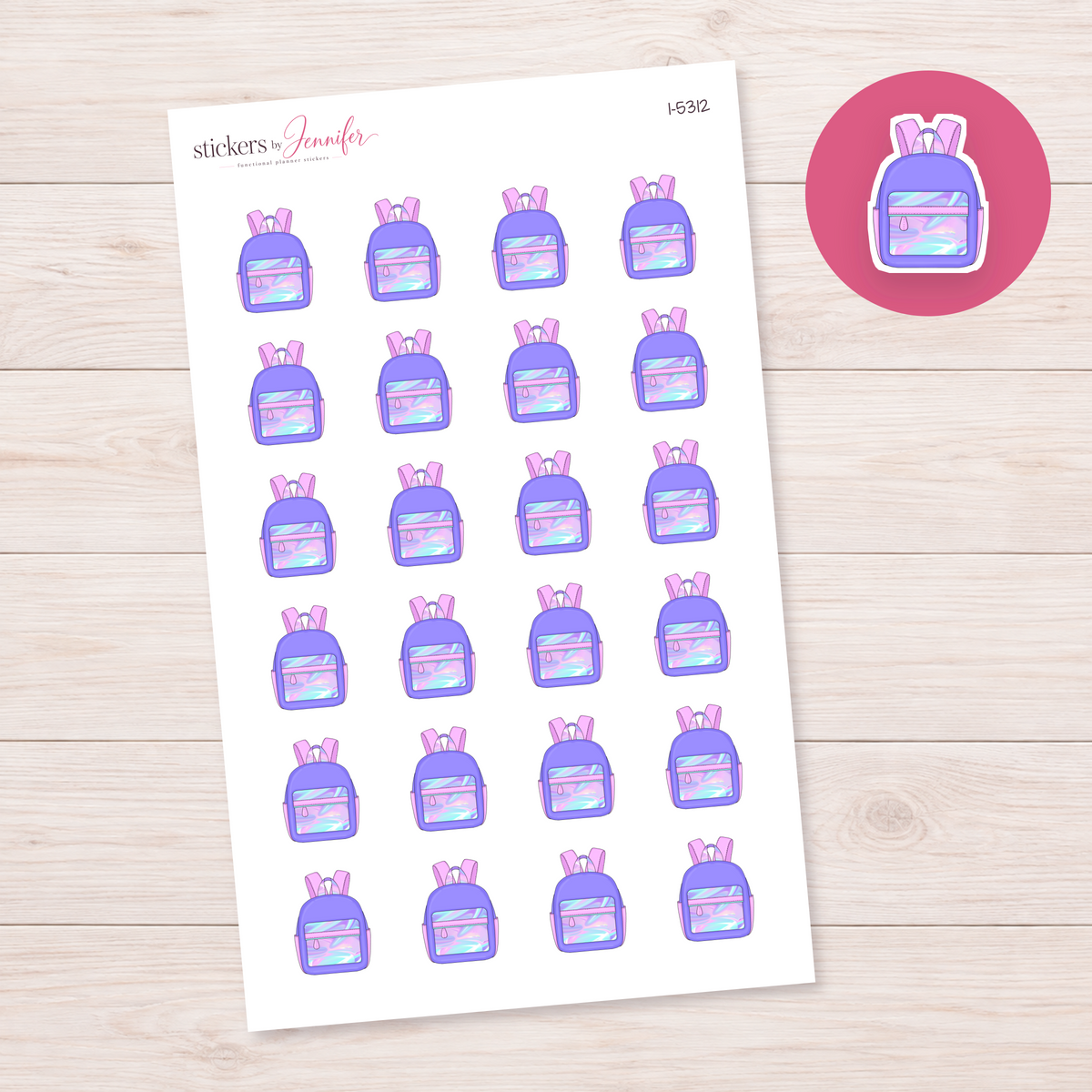 Iridescent Purple Backpack Planner Stickers | I-5312