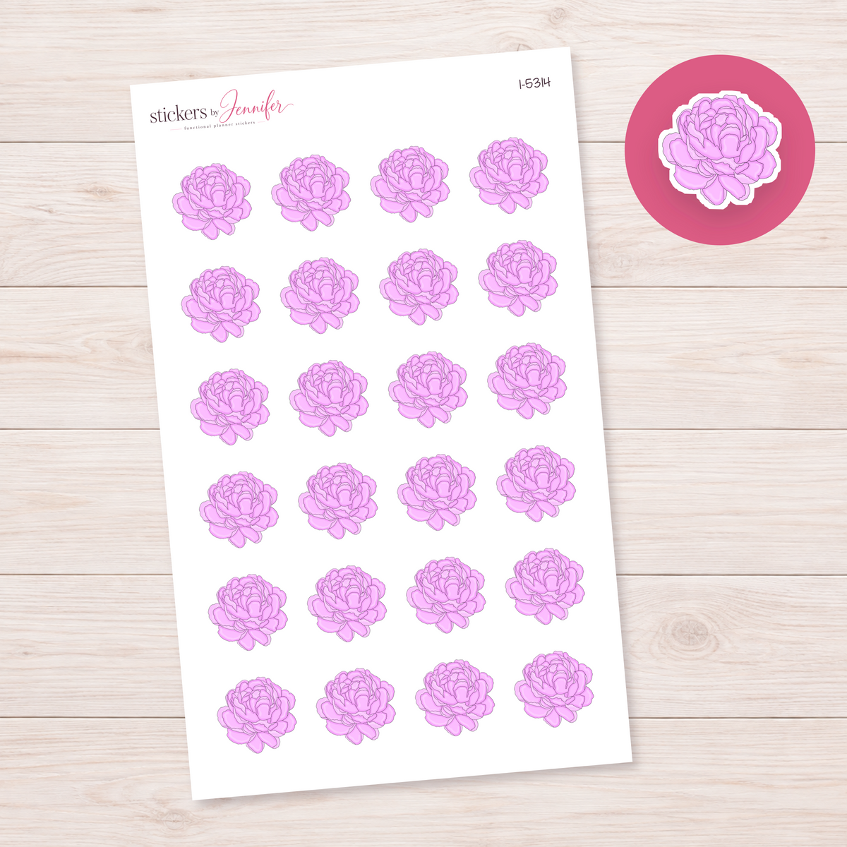 Pink Peony Bloom Planner Stickers | I-5314