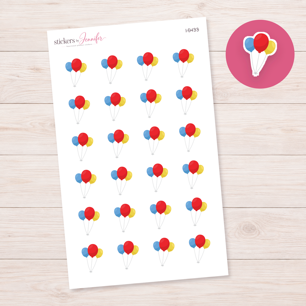 Primary Color Balloon Trio Planner Stickers | I-5433