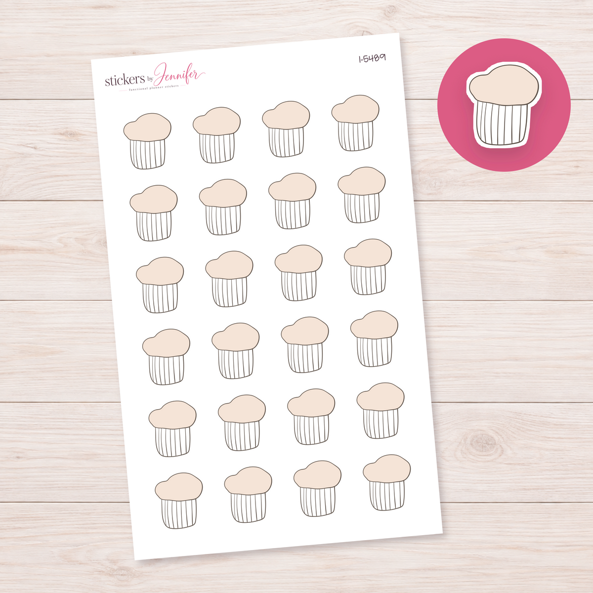 Neutral Outline Cupcake Planner Stickers | I-5489