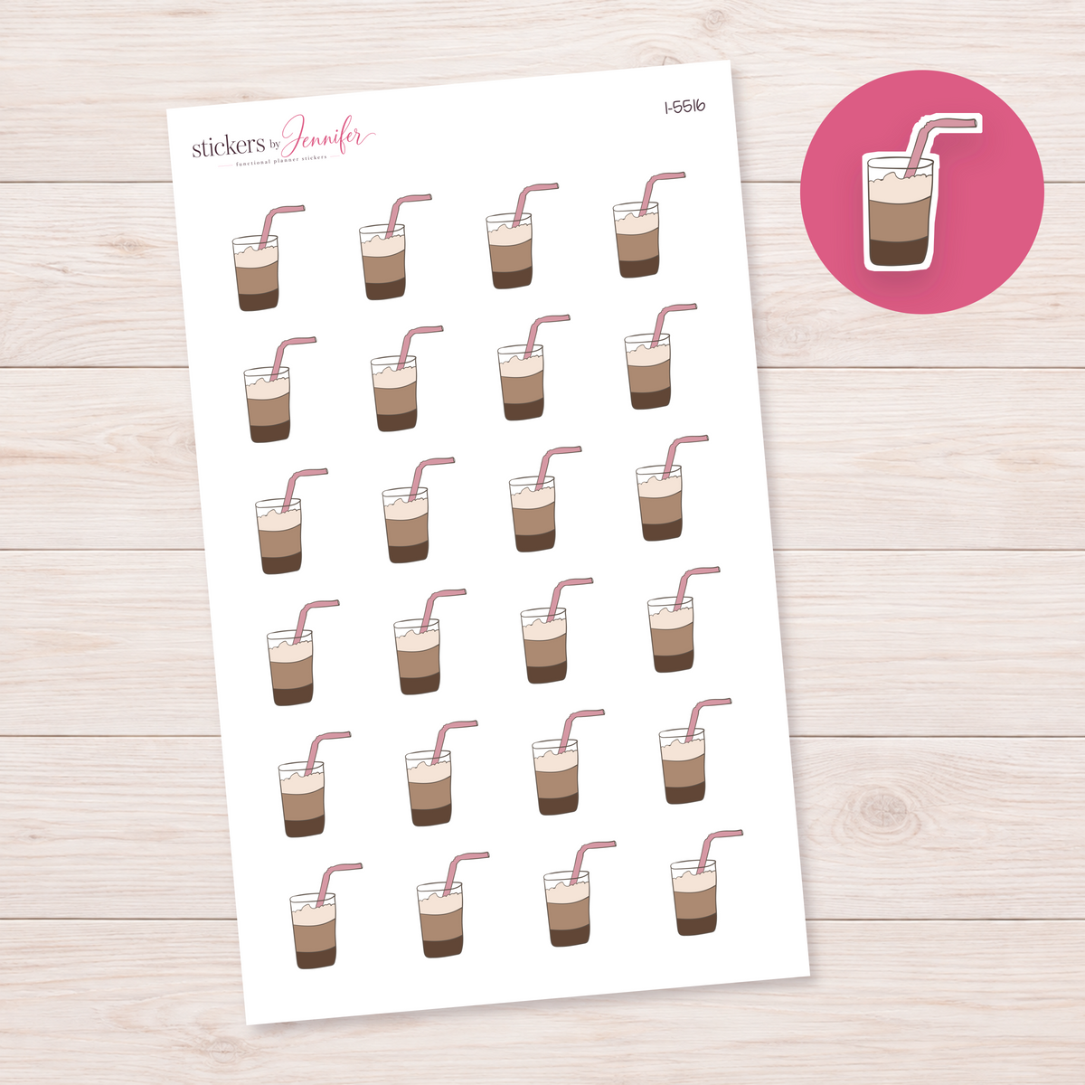 Iced Coffee with Pink Straw Planner Stickers | I-5516