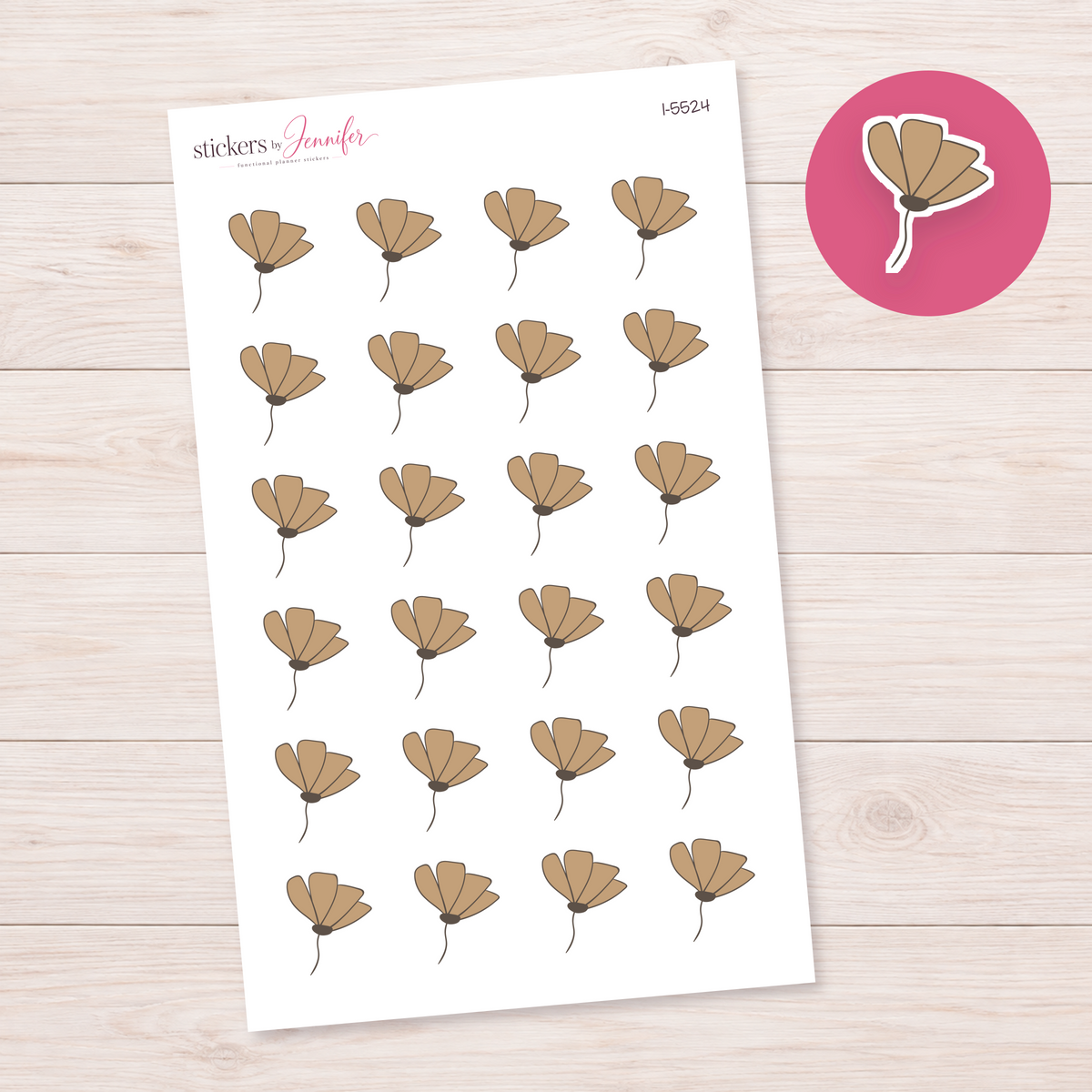 Tan Fan-Petal Flower Planner Stickers | I-5524