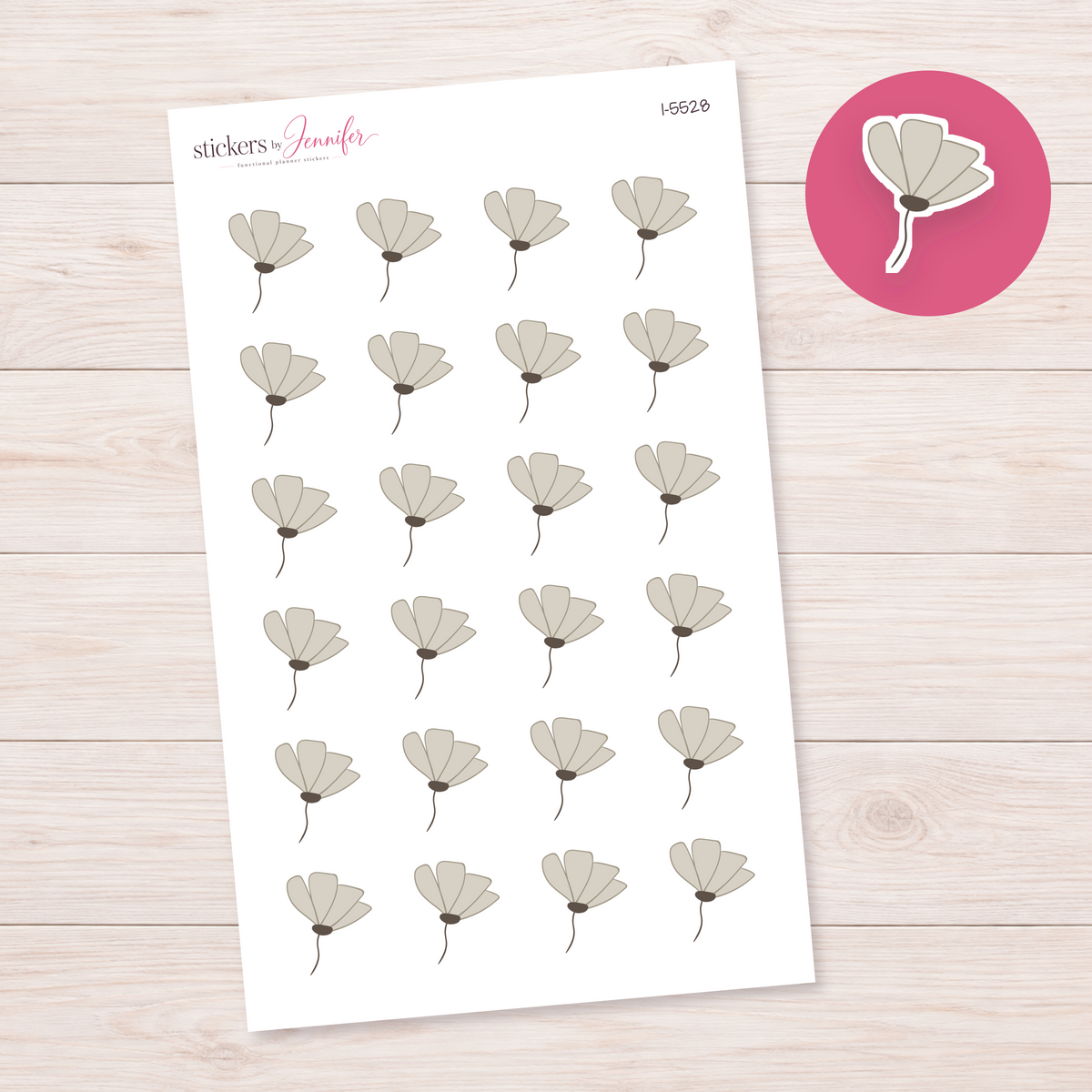 Cream Fan-Petal Flower Planner Stickers | I-5528