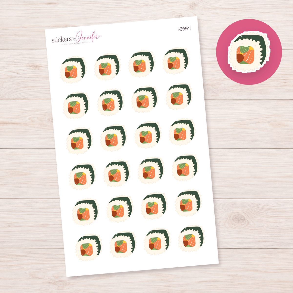 Colorful Sushi Roll Slice Planner Stickers | I-5587