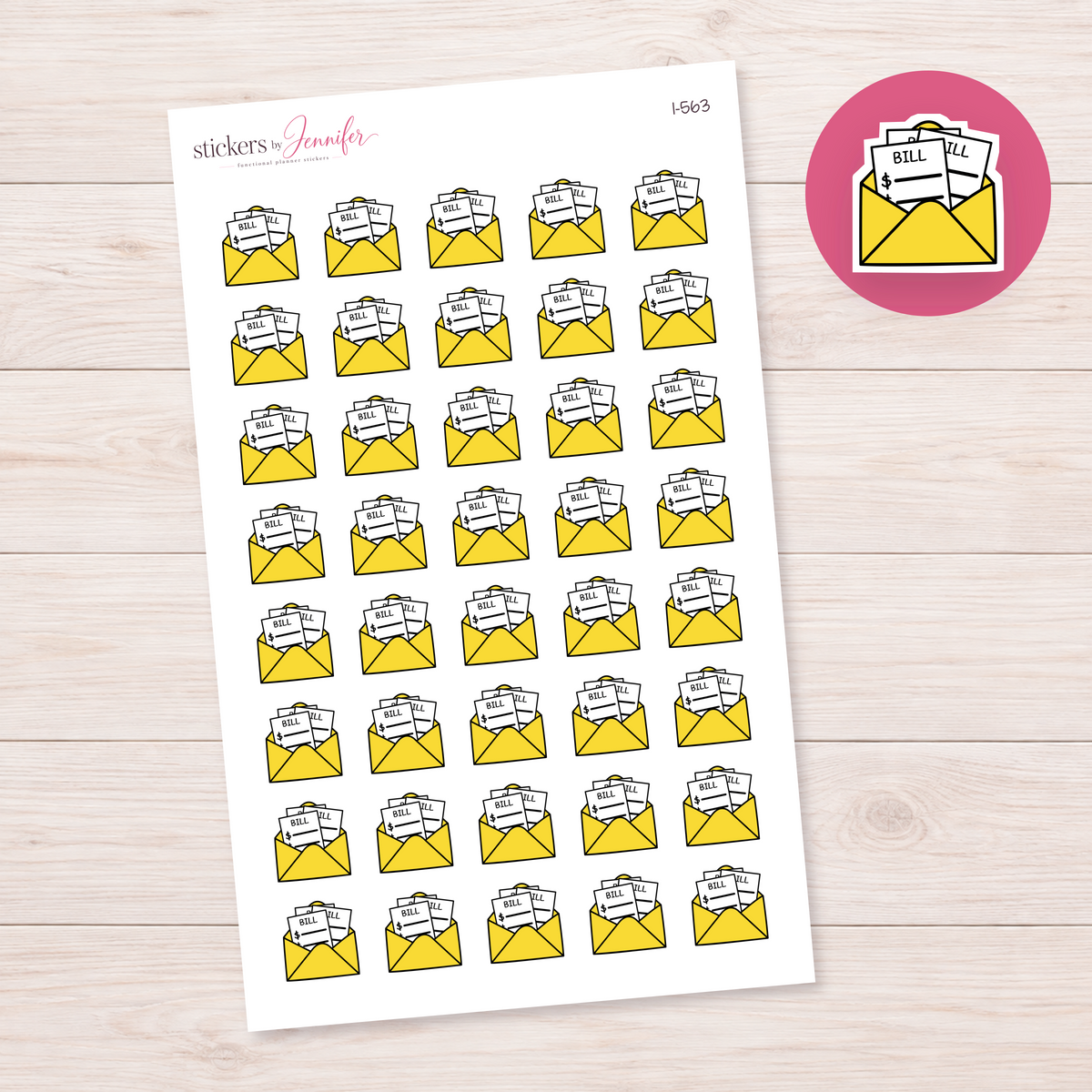 Bright Yellow Bill Envelope Planner Stickers | I-563