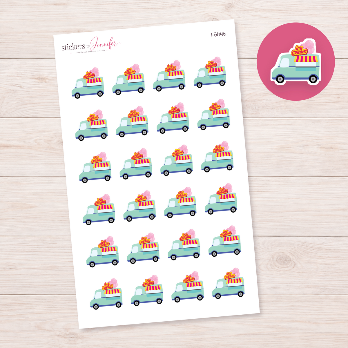 Mint Ice Cream Truck Planner Stickers | I-5646